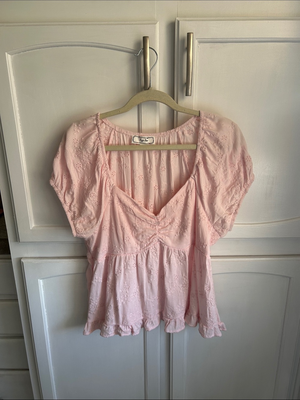 Hippie Rose Light Pink Eyelet Peplum Blouse